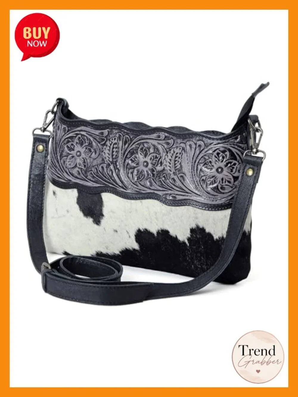 Women's Cowhide Leather Crossbody Sling Bag with Adjustable Strap